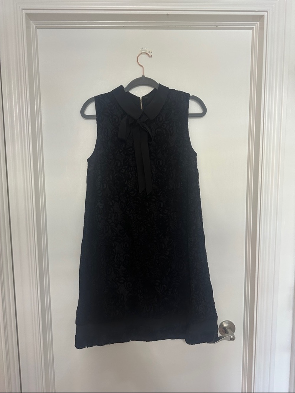 Karl Lagerfeld Black Lace A-Line Dress with Bow Collar